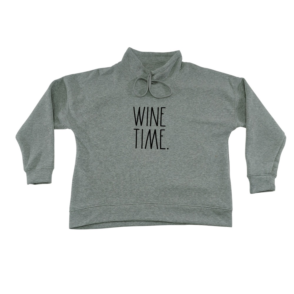 Rae Dunn Wine Time Funnel Neck Sweatshirt Gray Womens Size S‎ NWOT